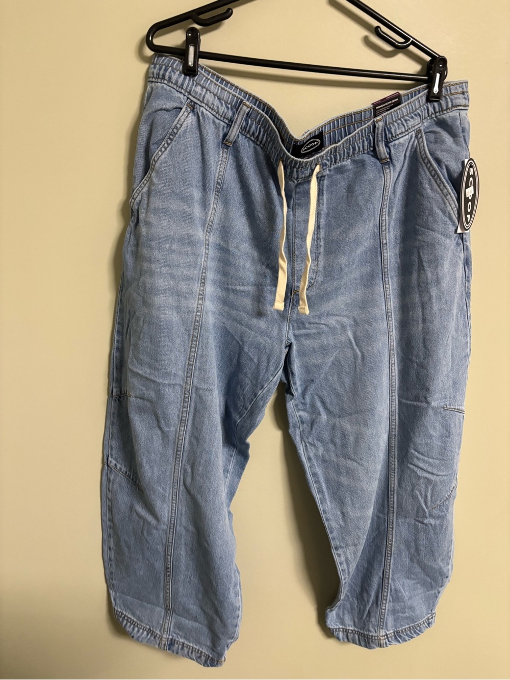 Scoop Pull On Drawstring Crop Barrel Leg Jeans Slouch Light Denim Size XXL 20
